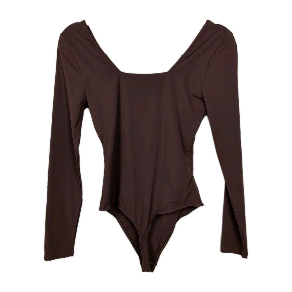 QUINCE Second Skin Square Neck Long Sleeve Bodysuit Cocoa by Quince Womens Small - Picture 3 of 4